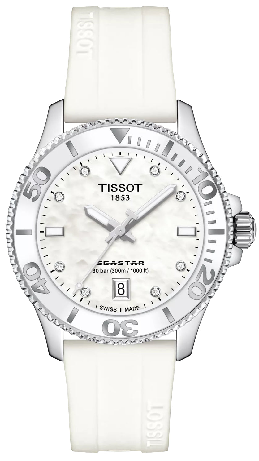 Tissot Seastar 1000 36mm Ladies White Dial Silicone Strap Quartz Watch | T120.210.17.116.00