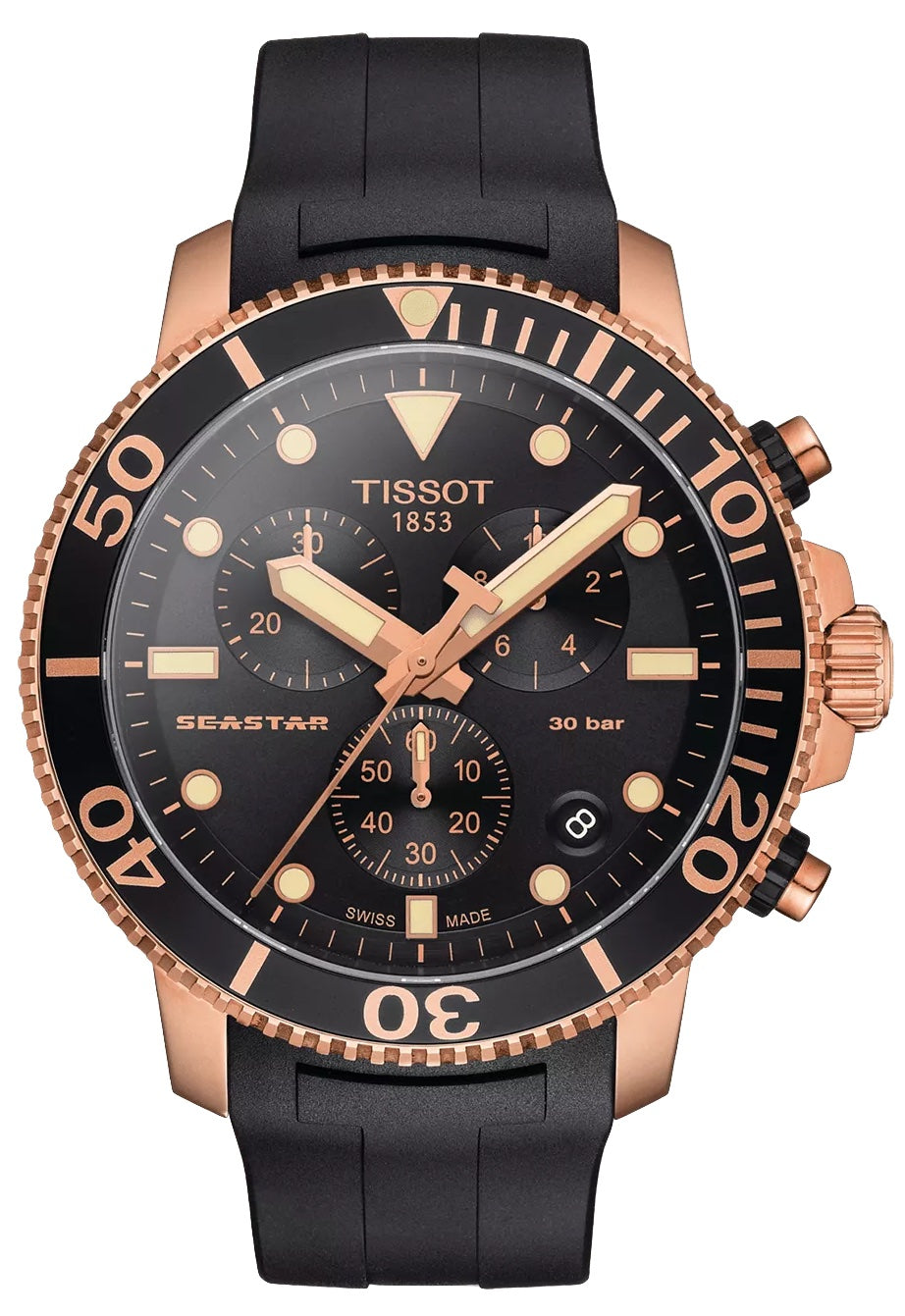 Tissot Seastar 1000 45.5mm Men's Black Chronograph Rubber Quartz Watch | T120.417.37.051.00