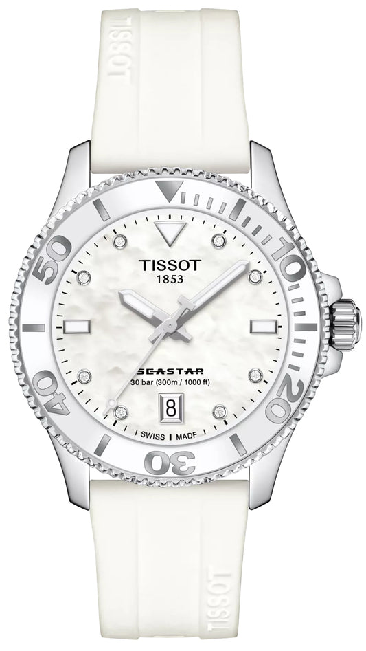 Tissot Seastar 1000 36mm Ladies White Dial Silicone Strap Quartz Watch | T120.210.17.116.00