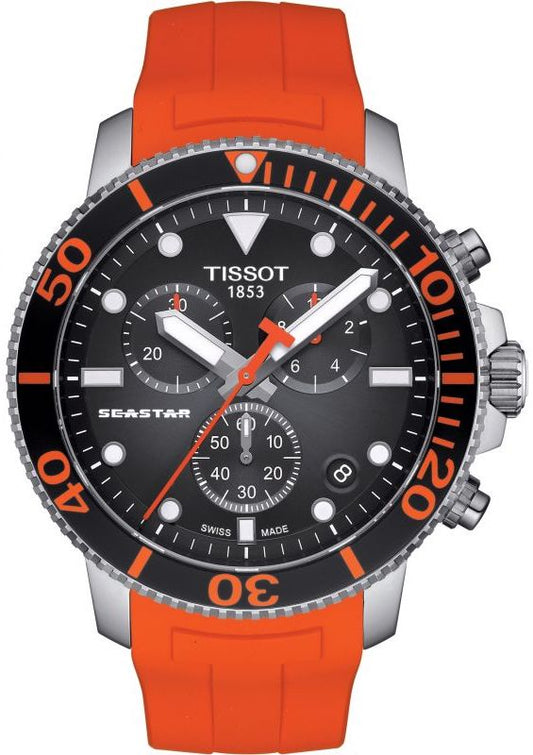 Tissot Seastar 1000 45.5mm Men's Orange Rubber Strap Chronograph Watch | T120.417.17.051.01