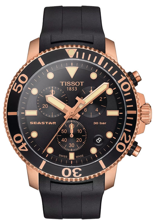 Tissot Seastar 1000 45.5mm Men's Black Chronograph Rubber Quartz Watch | T120.417.37.051.00
